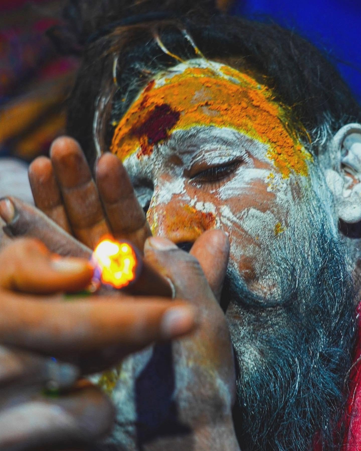 Bhavani Baba with ash and flame