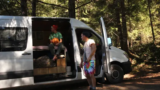 van in the forest